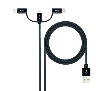 CABLE 3EN1 CARGA/DATOS USB-A A USB-C/MICROUSB-LIGHTNING 1M NEGRO NANOCABLE